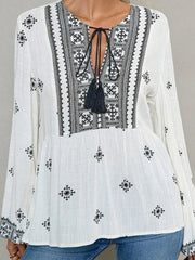 Tie Front Long Sleeve Blouse