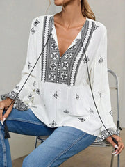 Tie Front Long Sleeve Blouse