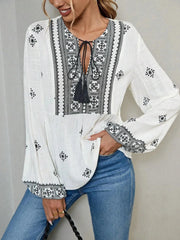 Tie Front Long Sleeve Blouse White / S