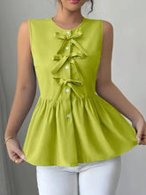 Tie Front Sleeveless Blouse Green / S