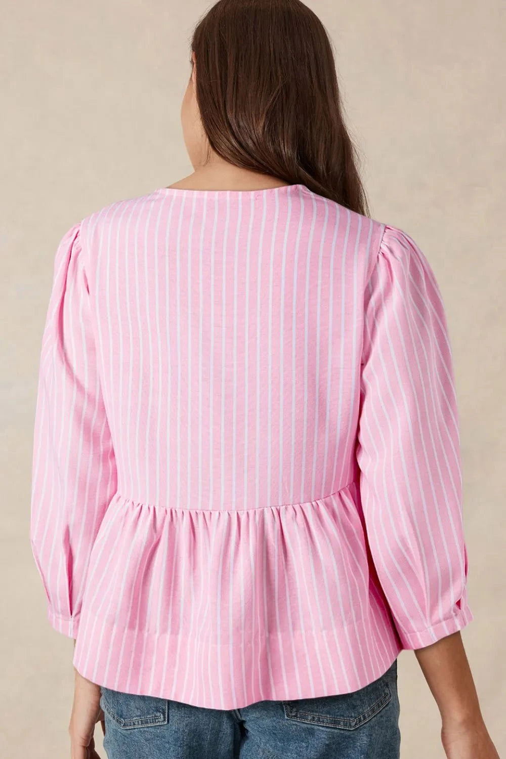 Tie Front Striped Peplum Blouse