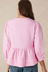 Tie Front Striped Peplum Blouse