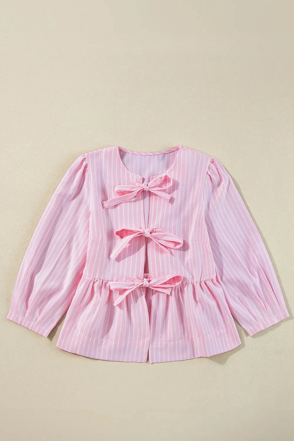 Tie Front Striped Peplum Blouse