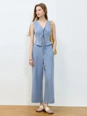 Tie Front Vest and Wide Leg Pants Set