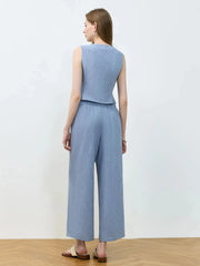 Tie Front Vest and Wide Leg Pants Set
