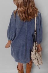 Tie Neck Long Sleeve Mini Denim Dress
