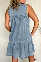 Tie Neck Sleeveless Denim Dress