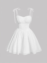 Tie-Shoulder Sweetheart Neck Mini Dress White / S