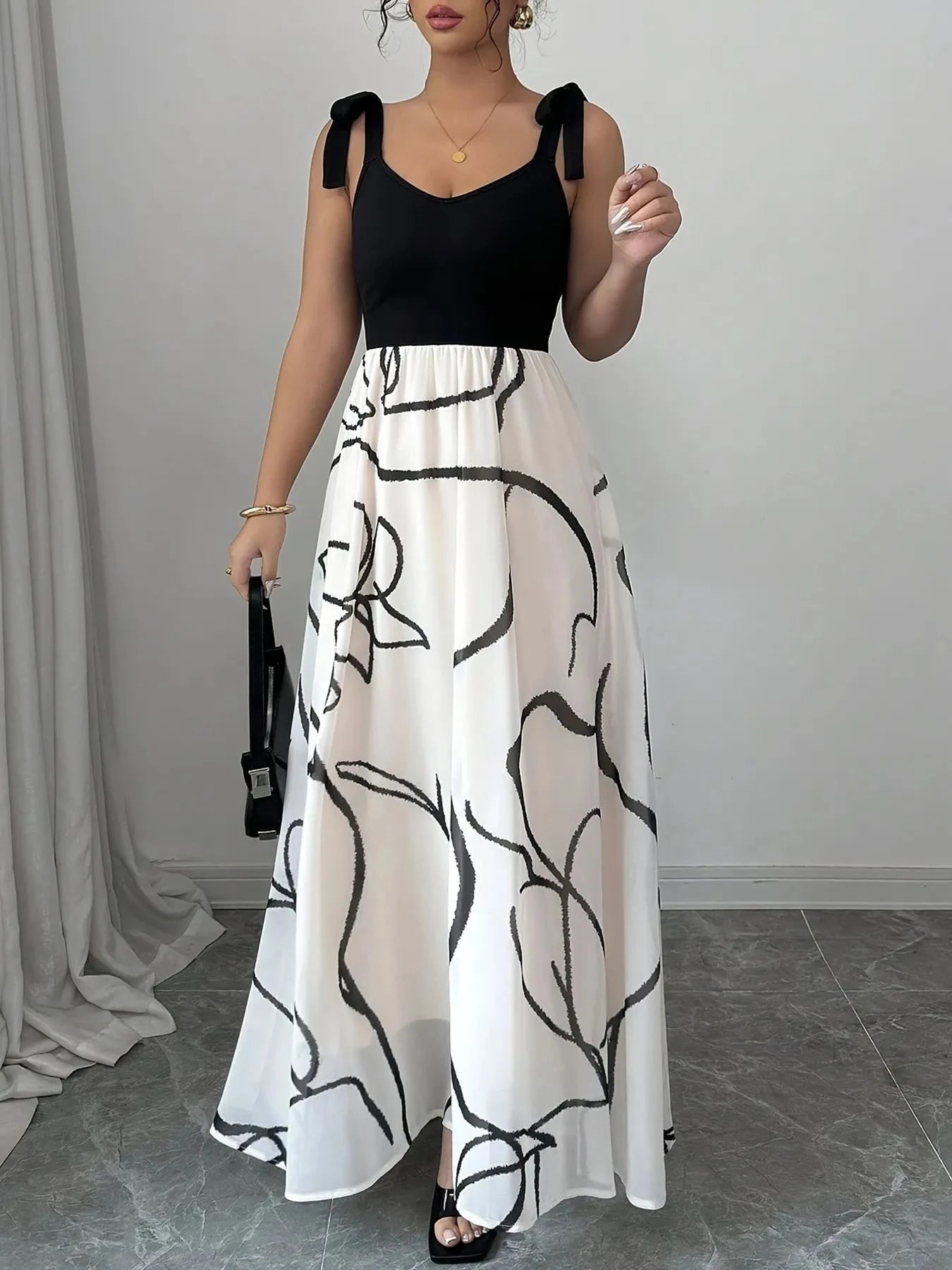 Tie Shoulder V-Neck Maxi Dress