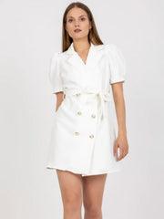 Tie Waist Short Sleeve Blazer Dress White / S