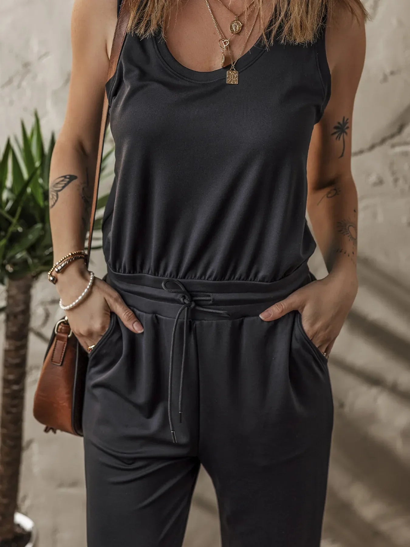 Tie Waist Sleeveless Jogger Jumpsuit