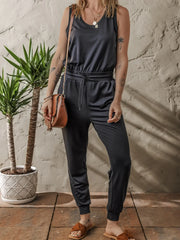Tie Waist Sleeveless Jogger Jumpsuit