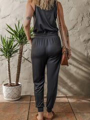 Tie Waist Sleeveless Jogger Jumpsuit
