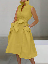 Tie Waist Sleeveless Midi Dress with Pockets Chartreuse / S