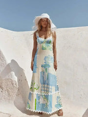 Tied Back Printed Maxi Dress Color / S