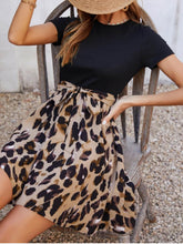 Tied Front Contrast Leopard Short Sleeve Mini Dress Taupe / L