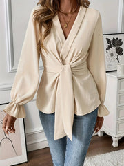 Tied Front Flounce Sleeve Blouse