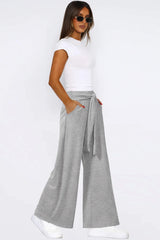 Tied Pocketed Wide Leg Pants