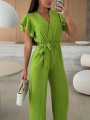 Tied Ruffled Wide Leg Jumpsuit Lime / XL