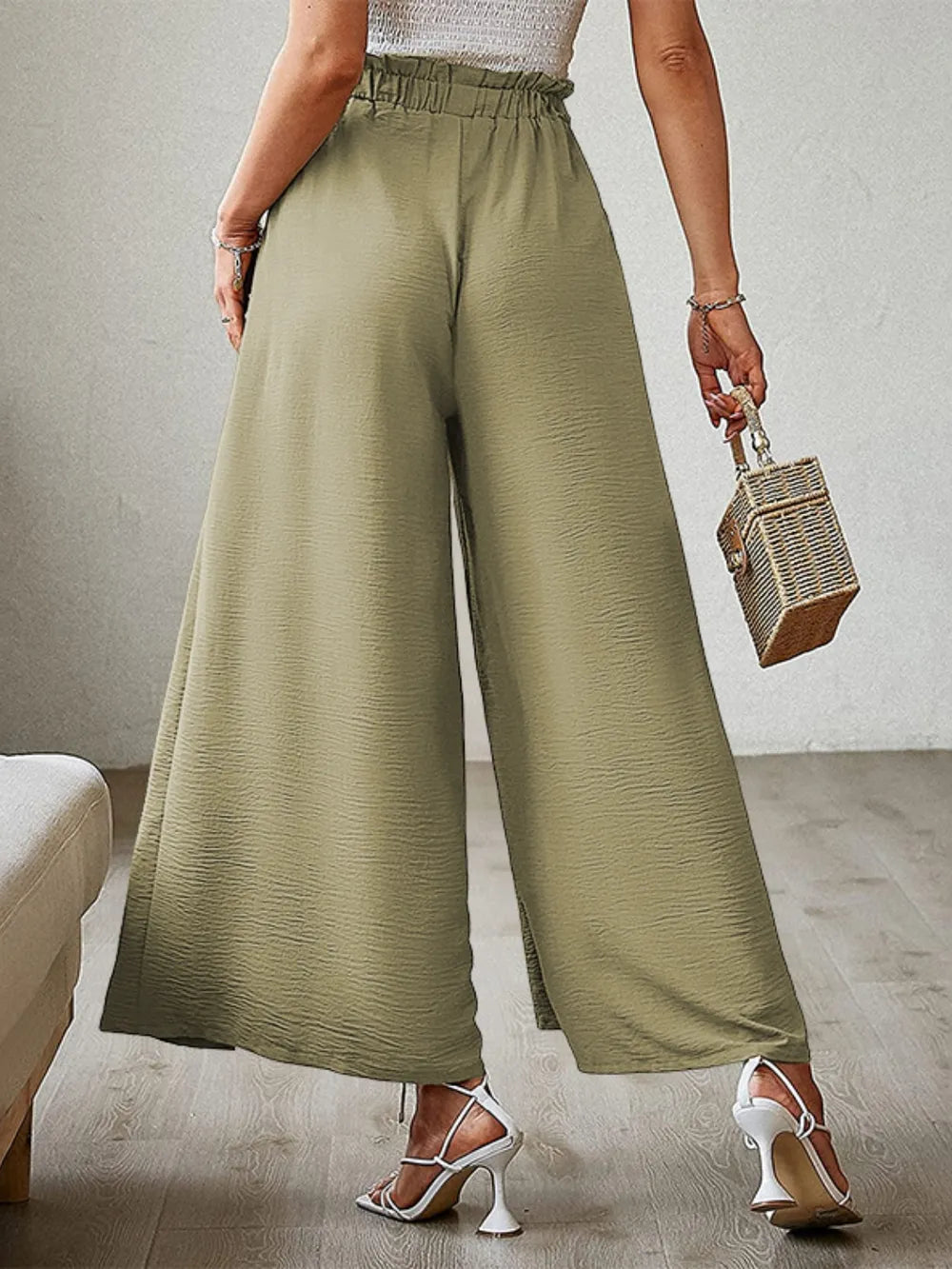 Tied Slit Wide Leg Pants