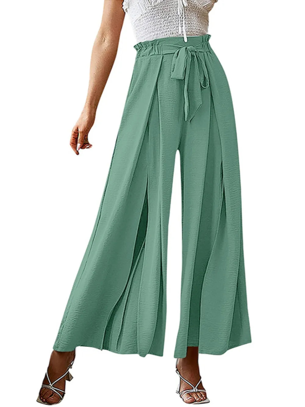 Tied Slit Wide Leg Pants