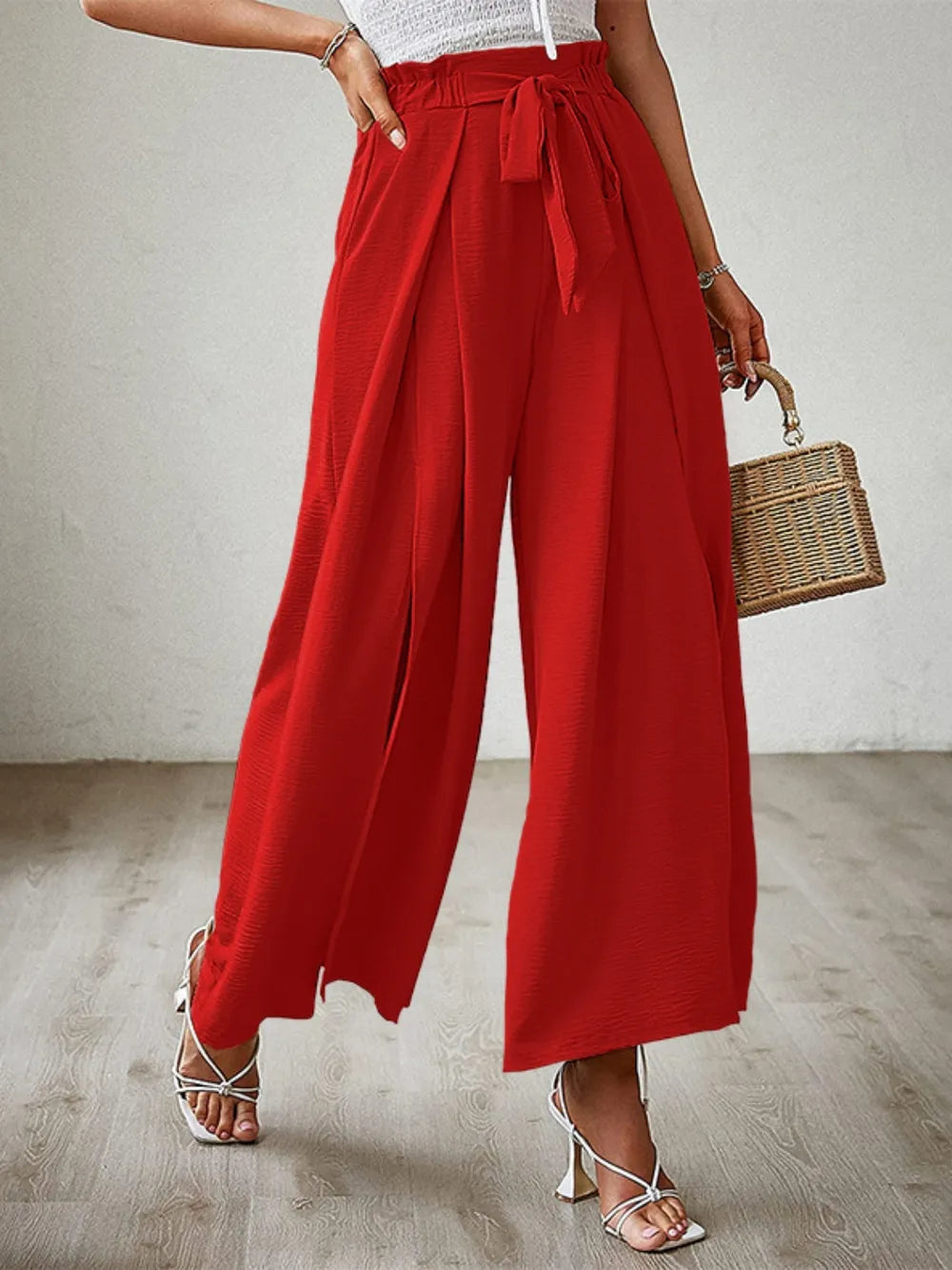 Tied Slit Wide Leg Pants