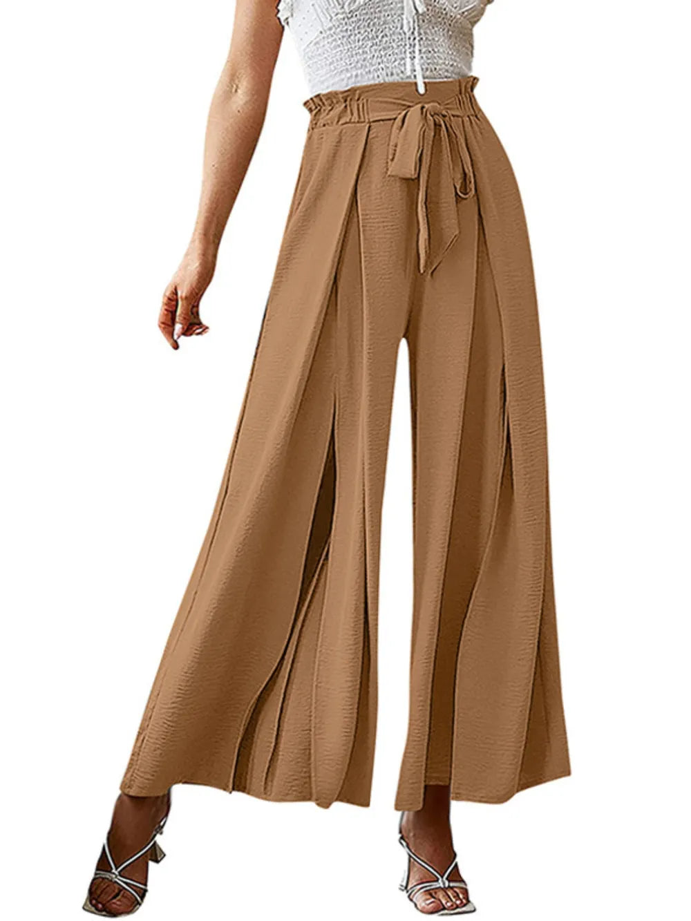 Tied Slit Wide Leg Pants