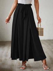 Tied Slit Wide Leg Pants Black / S