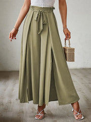 Tied Slit Wide Leg Pants Matcha Green / L