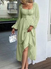 Tiered Balloon Sleeve Midi Dress
