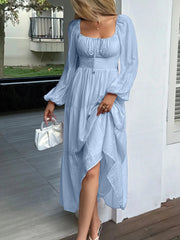 Tiered Balloon Sleeve Midi Dress