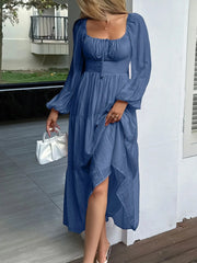 Tiered Balloon Sleeve Midi Dress Navy / S