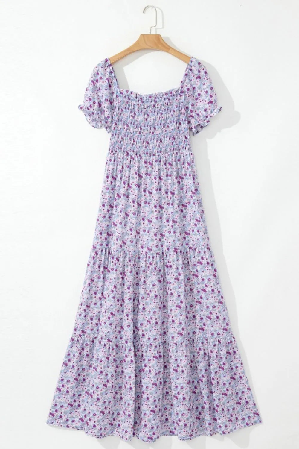 Tiered Floral Shirred High Waist Maxi Dress