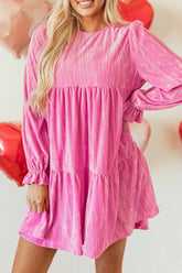 Tiered Flounce Sleeve Mini Dress Hot Pink / S