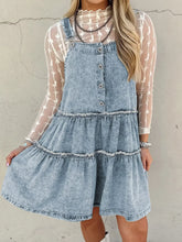 Tiered Flowy Overall Denim Dress Light Blue / M
