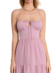 Tiered Lace Up Spaghetti Straps Maxi Dress