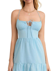 Tiered Lace Up Spaghetti Straps Maxi Dress