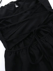 Tiered Lace Up Spaghetti Straps Maxi Dress