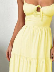 Tiered Lace Up Spaghetti Straps Maxi Dress