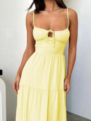 Tiered Lace Up Spaghetti Straps Maxi Dress