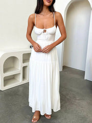 Tiered Lace Up Spaghetti Straps Maxi Dress