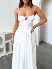 Tiered Lace Up Spaghetti Straps Maxi Dress