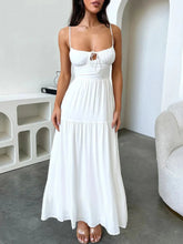 Tiered Lace Up Spaghetti Straps Maxi Dress White / S