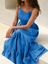 Tiered Maxi Cami Dress with Ruffled Hem Dark Blue / S