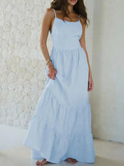 Tiered Maxi Cami Dress with Ruffled Hem Sky Blue / S