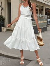 Tiered Midi Dress with Lace Trim Details White / S