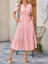 Tiered Notched Short Sleeve Dress Blush Pink / S