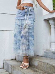 Tiered Ruffle Denim Patchwork Skirt Light / S