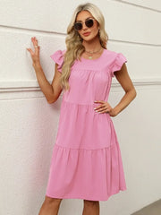 Tiered Ruffle Sleeve Mini Dress Pink / S