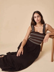 Tiered Square Neck Maxi Dress Black / S